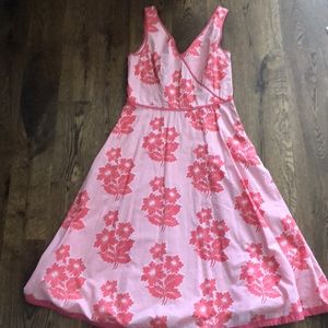 Coral a-line floral midi-dress